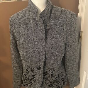Cato Elegant Gray Women's Blazer with Black Embroidery Size  12